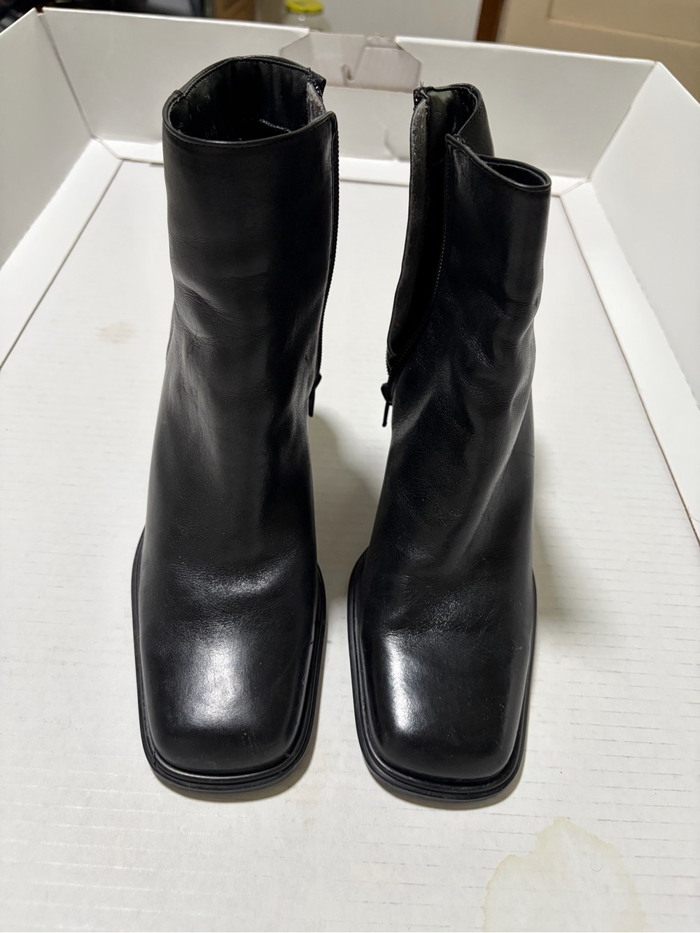 Nine West Black Leather Square-Toe Ankle Booties